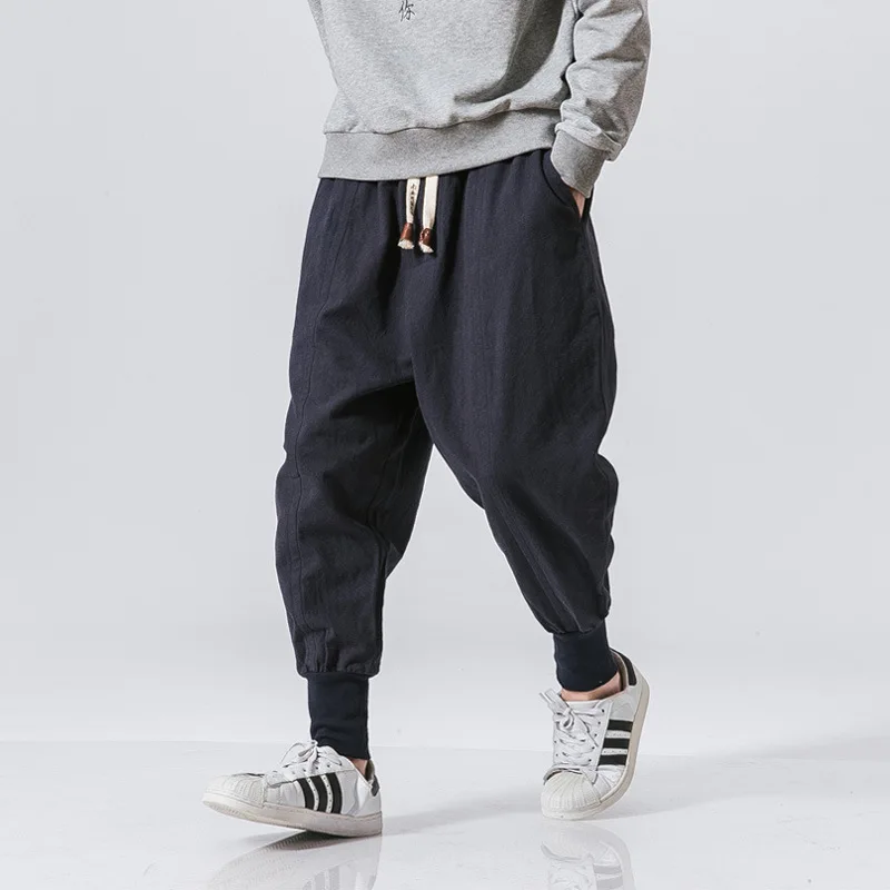 2024 nowe męskie spodnie do joggingu Streetwear luźne spodnie z lnu i bawełny w stylu Casual męskie haremki Harajuku Oversized męskie spodnie dresowe 5XL