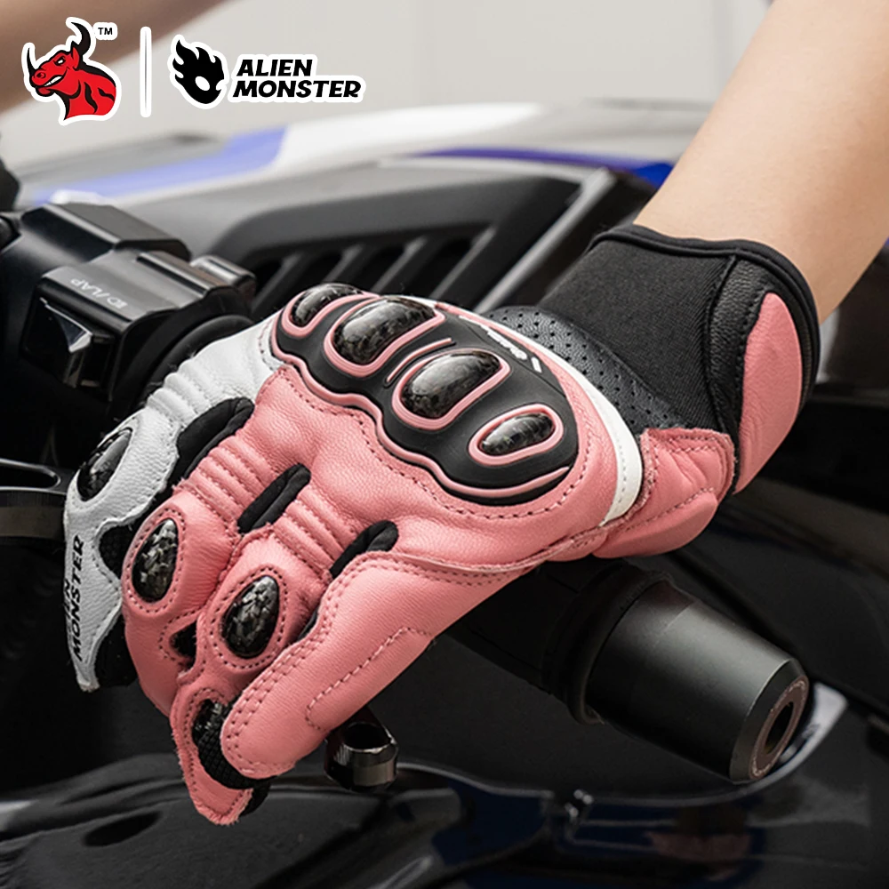 

Motorcycle Gloves Full Finger All Season CE Certified Genuine Leather Protection Gloves with Reinforced Shell