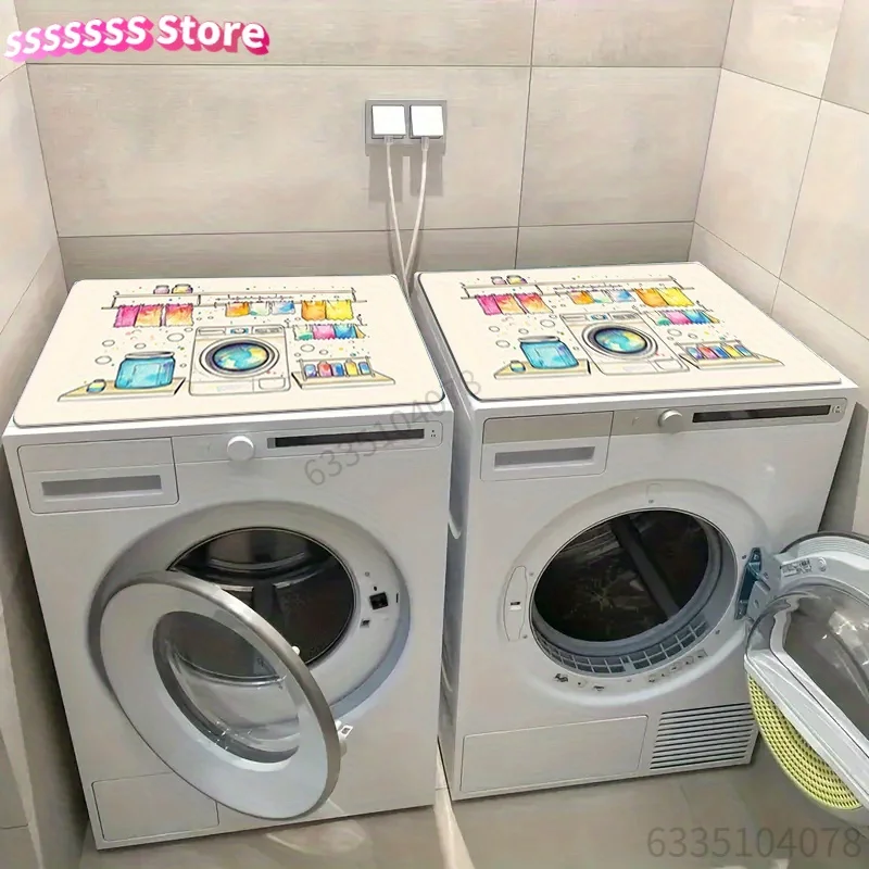 Watercolor Washing Machine & Dryer - Fast-Drying Absorbent Laundry Mat Suitable for Washing Machines & Dryers, Decorative Top Pa