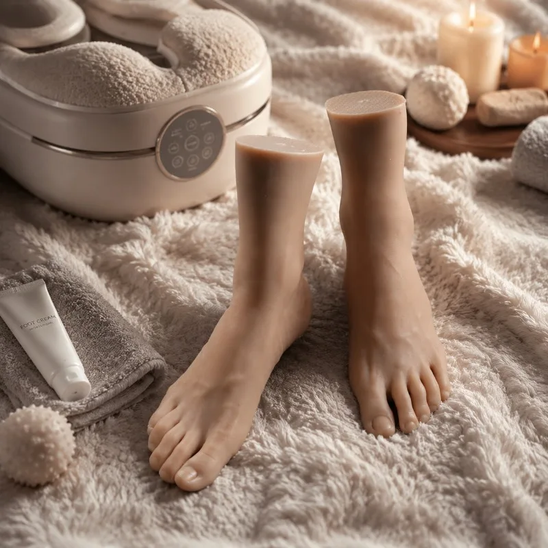 Silicone Foot Model Lifelike Sole Shape Pink Skin Tone for Foot Care Product Photo Display Props Set TPE 4401