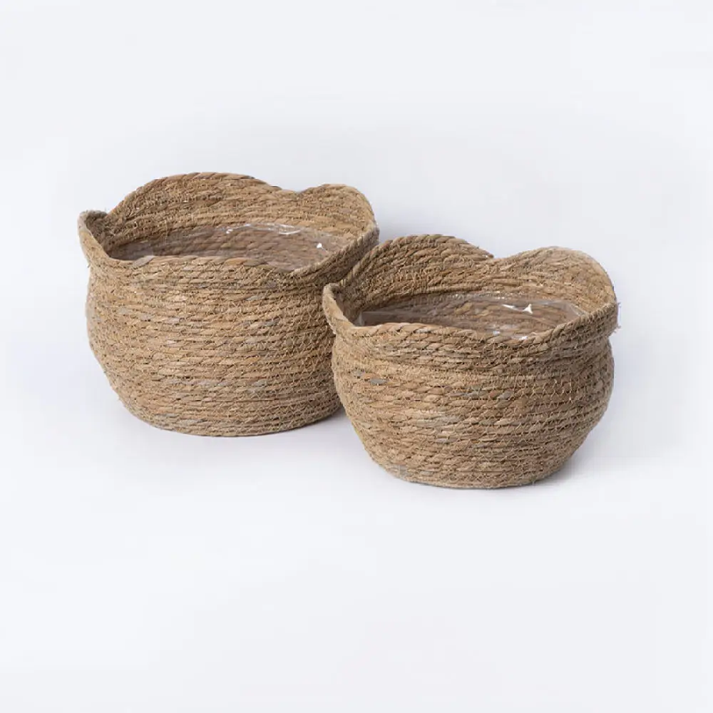 Natural Straw Woven Plant Pot Nordic Minimalist Style Storage Organizer Desktop Wicker Flower Planter For Home Office