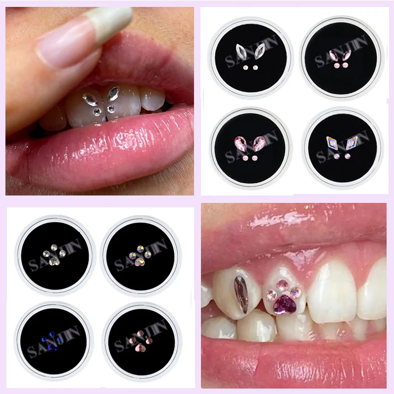 3pcs/box Dental Tooth Gems Crystal Diamond Ornament Various Shapes Color Teeth Jewelry Denture Acrylic Teeth Decoration Material