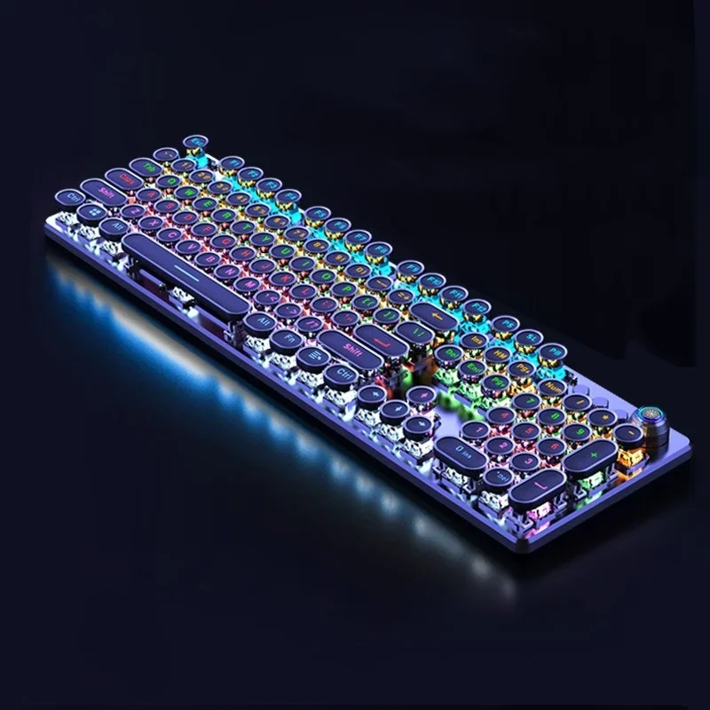 Retro Punk Mechanical Keyboard Blue Black Brown Switch 104 Keys USB Wired Gaming Keyboards RGB Backlit for PC Laptop Gamers