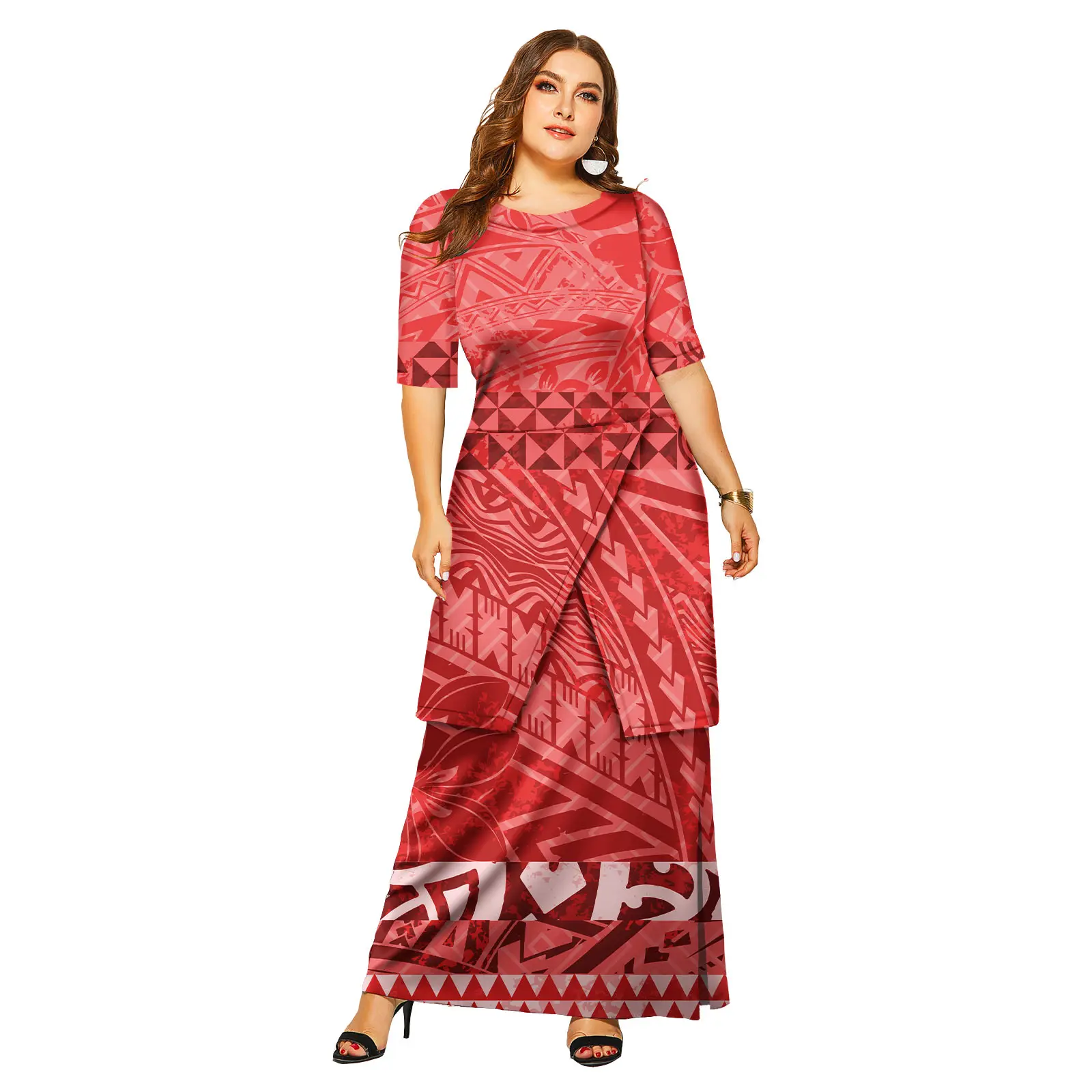 Island Style Custom Polynesia Design Puletasi Set Dress Samoa Ptaha Puletasi Ladies Long Maxi Two Piece Skirt Set Dresses 2pc