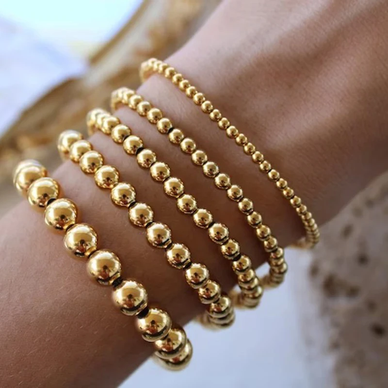 MHS.SUN Wholesale Stretch Stainless Steel Bracelets 2/3/4/5/6/8/10MM Elastic Stacked Ball Beads Bracelet For Women Men Jewelry