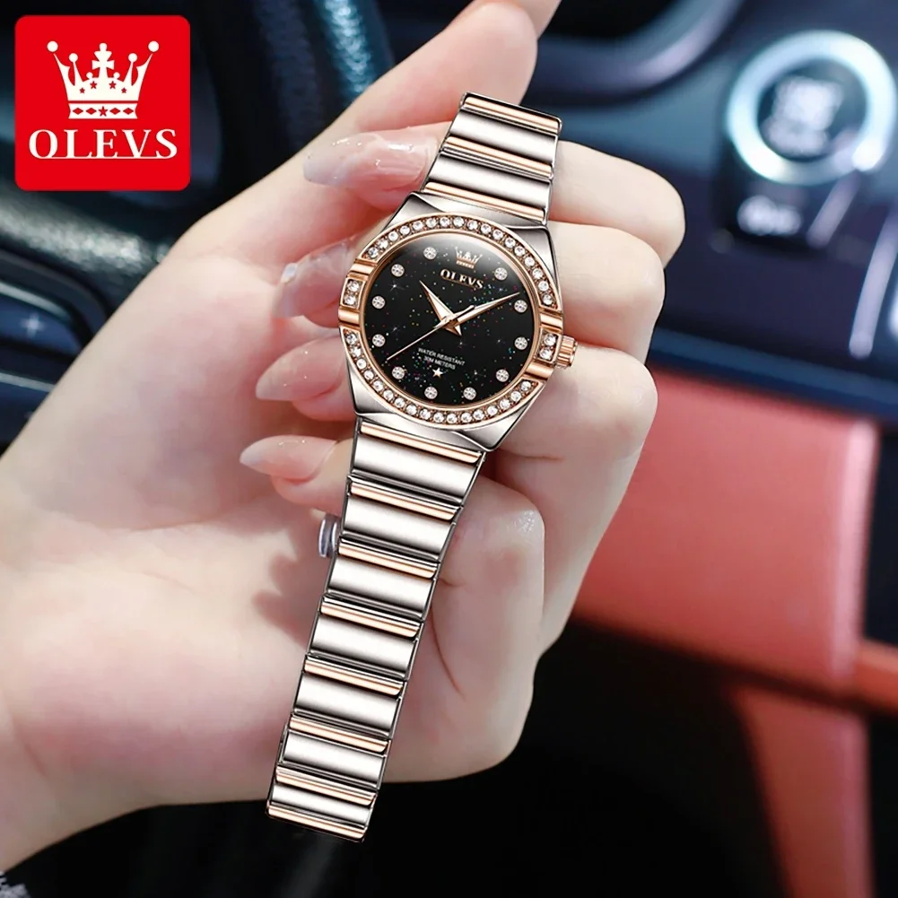 OLEVS orologio al quarzo per donna Luxury Stainless Steel Starry Sky Diamond Dial Waterproof Luminous Ladies Wristwatches Gift Box Set