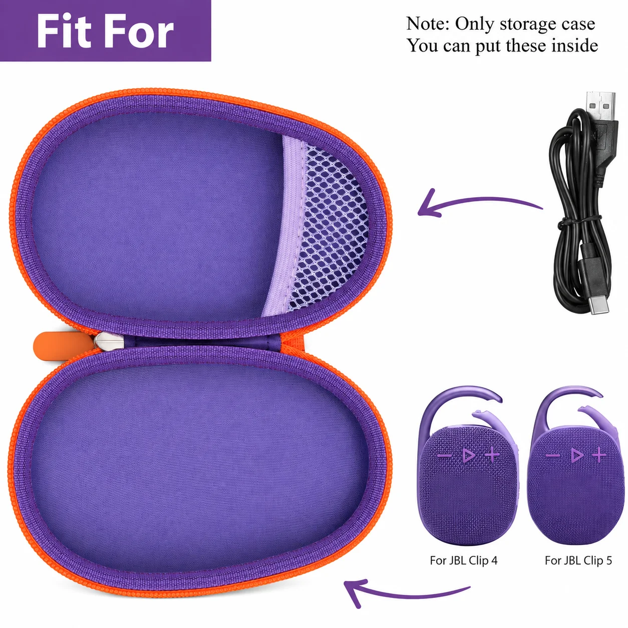 （CASE ONLY)Speaker Case Replacement Compatible with JBL Clip 5/ Clip 4, Bluetooth Speakers Protective Storage Bag Fits for Charg
