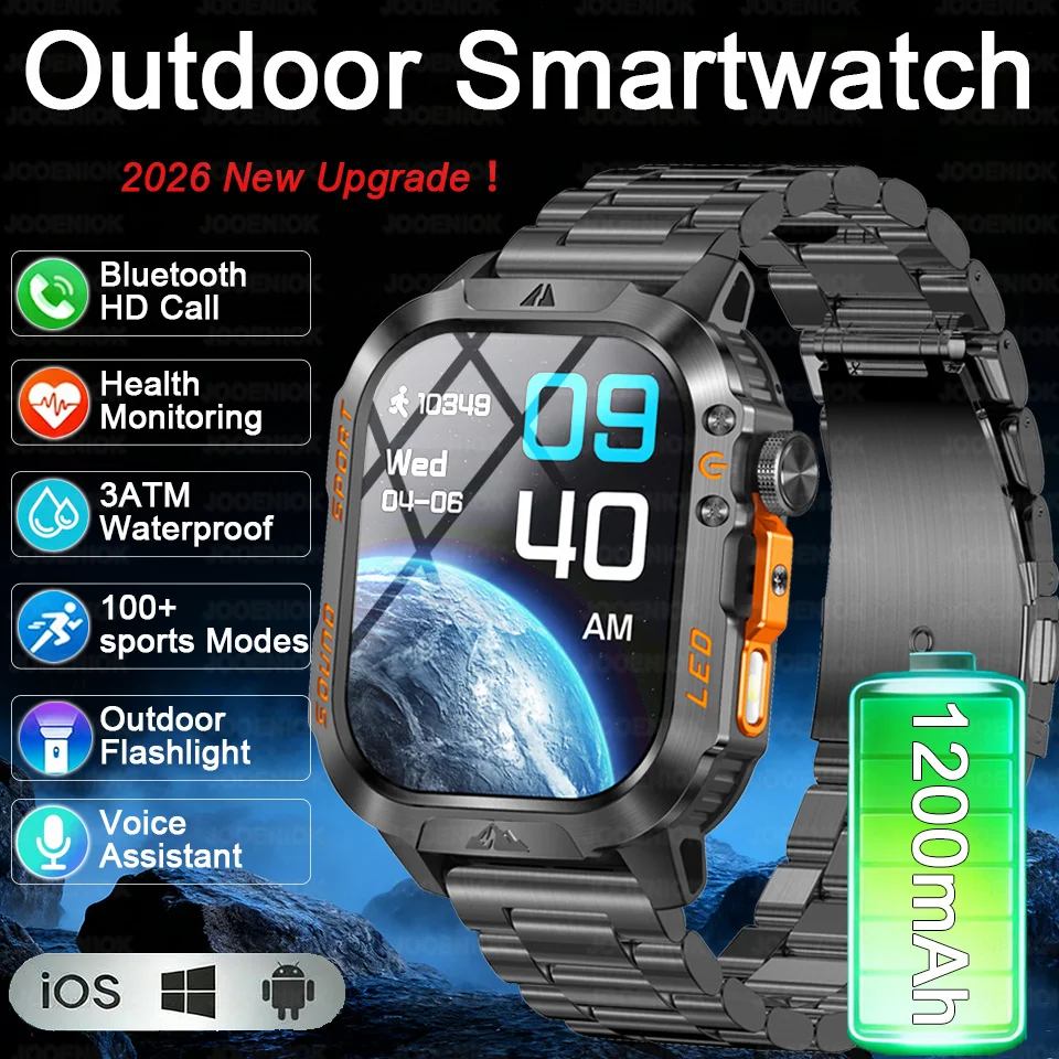 

New 1200mAh Large Capacity Battery Smart Watch Men Outdoor Flashlight 3ATM Waterproof Sports Fitness Bluetooth Call Smartwatch