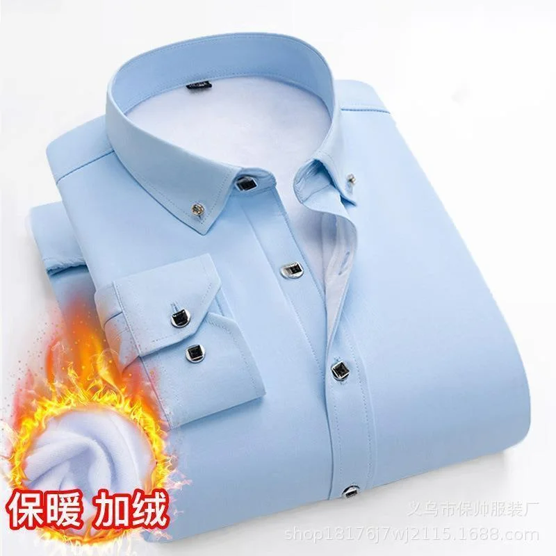 New Long-sleeved Men\'s Winter Thicken Shirt Men\'s Single-breasted Square Collar Padded Shirts Fashion Slim Male Warm Shirt