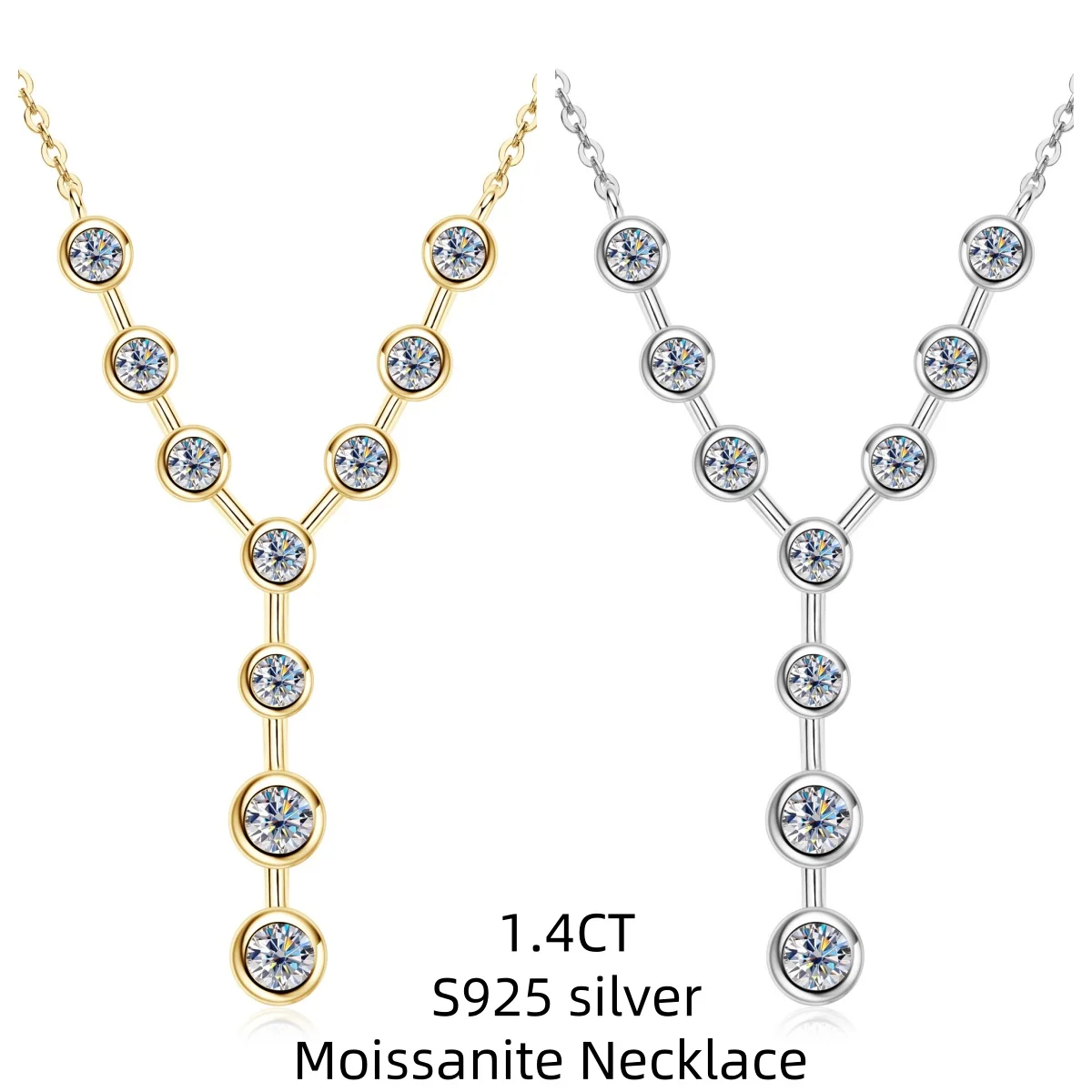 

S925 Silver Plated 18K Gold Bag Inlaid With Moissanite Y-shaped Necklace 1.4CT For Women Party Jewelry