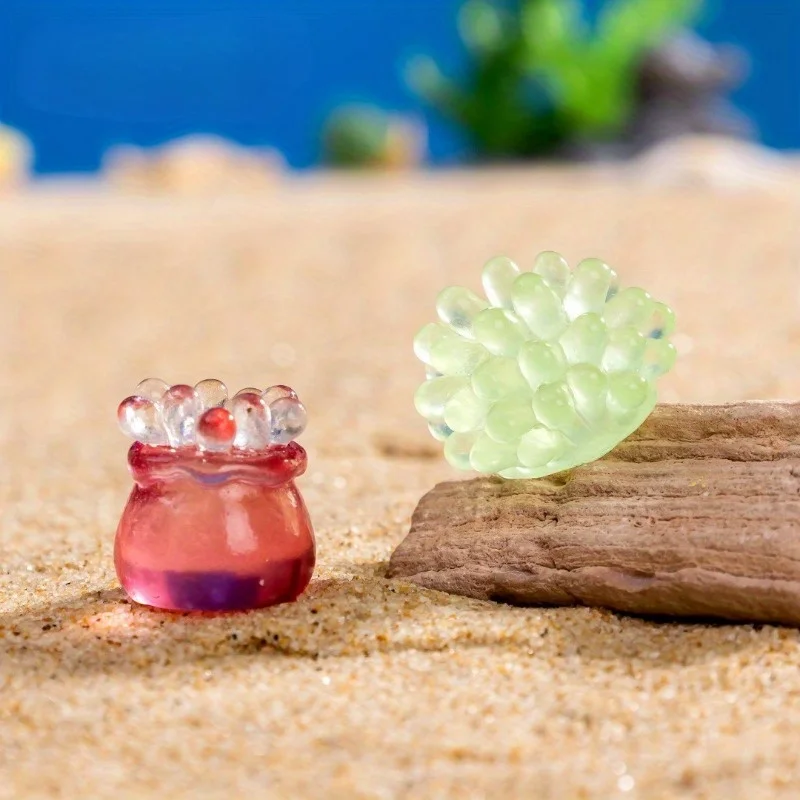 Luminous Resin Ocean Ornaments, Cartoon Shell Conch Coral Decorations for Beach Landscape & Fish Tank DIY Crafts Short Descr