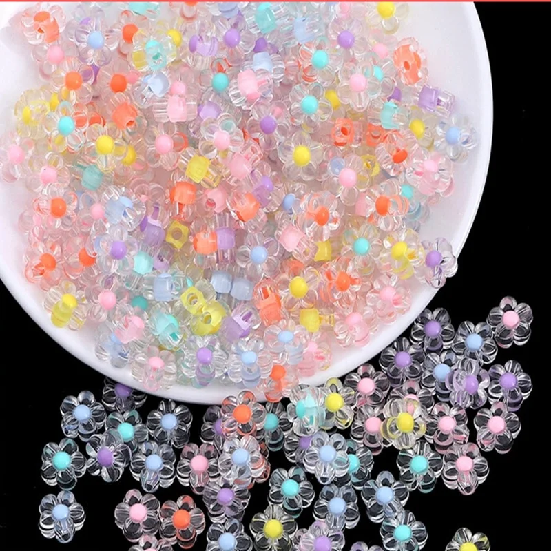 50pcs/Lot Transparent acrylic flower beads scattered beads DIY jewelry accessories hand woven bracelets bead materials