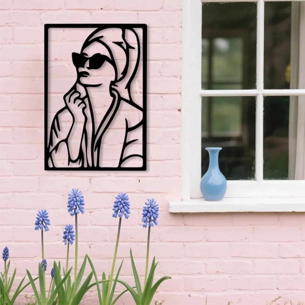 **Modern Metal Wall Art - Black White Line Drawing, Handmade Anti-Corrosive Decor for Indoor Outdoor**