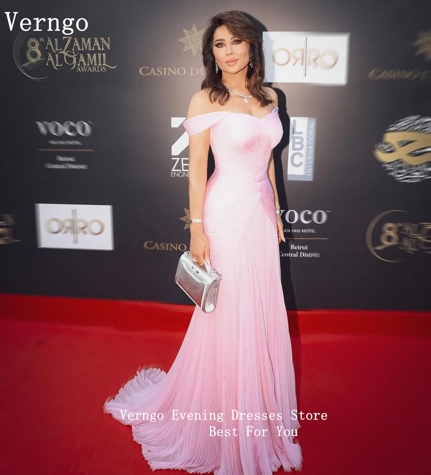 Verngo roze glanzende chiffon avondjurk strapless zeemeermin split formele gelegenheid jurken sexy prom feestjurken op maat