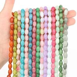 Natural Stone Beads Rice Green Jade Amazonite Apatite Oval Charm Spacer Beads for Jewelry Making DIY Necklace Accessories 8x12mm