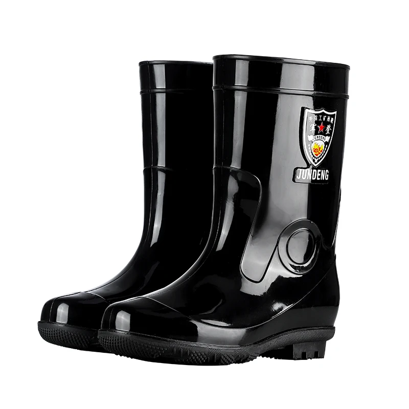 Large Size Military Boots Men's Rain Boots Mid-Calf Fleece Lined High-Calf Waterproof Plastic Shoes for Youth And Middle-Aged view 5
