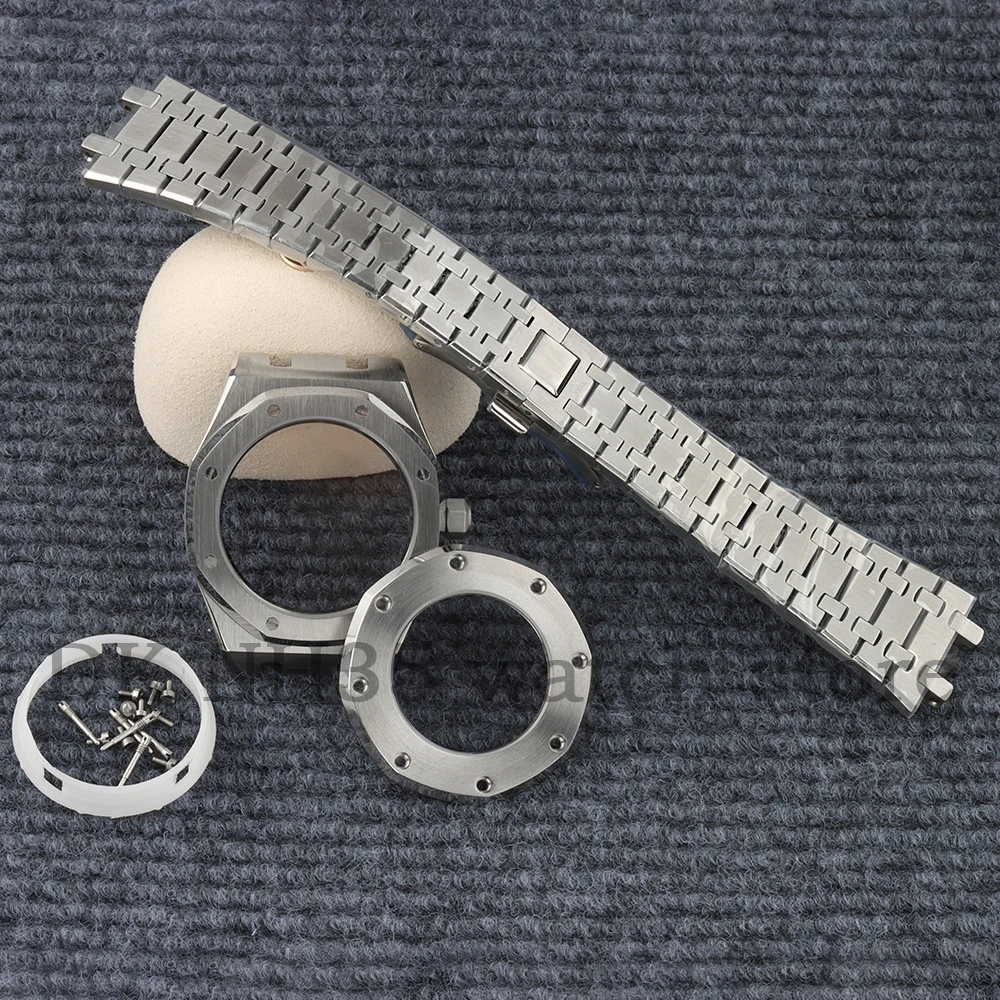 

Silver NH35 Case Sapphire glass Fit Royal Oak Men‘s Watch Case For NH35 NH36 Movement 31.8mm Dial Stainless Steel Strap Case