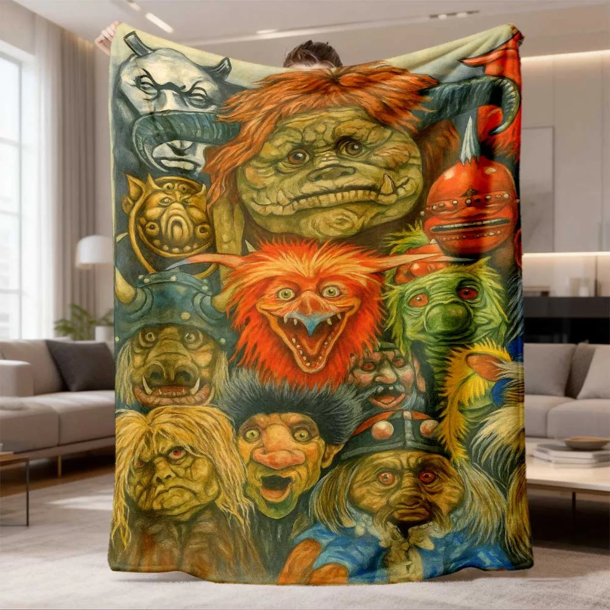 2026 New Arrival Flannel Blanket Fantasy Goblin Carnival Flannel Blanket Soft Light BeigeFriendly, Warm and Cozy, Perfect for So