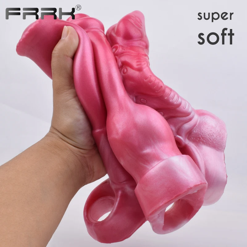 FRRK Soft Fantasy Dog Knot Dildo Cock Sleeve Silicone Red Dragon Penis Sheath Dick Enlargement Extender Sex Toys for Men