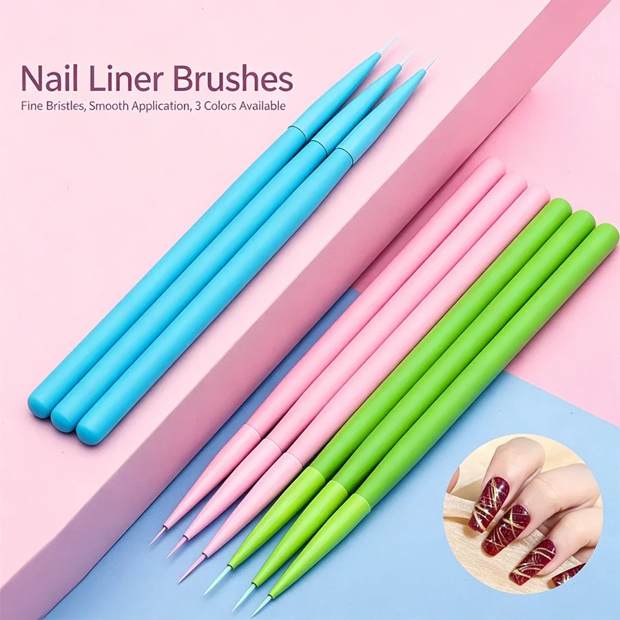 3Pcs Macaron Color Nail Art Liner Brushes, Fine Detail Flower Line Pen, Ultra Thin Bristles Nail Drawing Brush for Manicure DIY