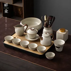 Ru Kiln Kung Fu Tea Set Home Living Room Ceramic Teapot Cover Bowl Teacup Full Office High-end Tea Infuser