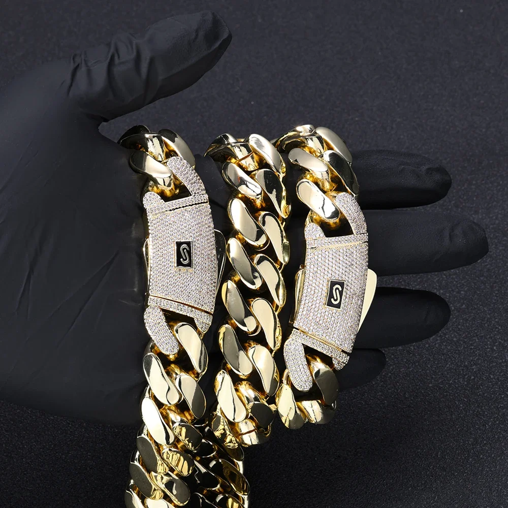 الصلبة 18 ك الذهب مطلي ميامي الكوبي ربط سلسلة المينا التصفيق #3