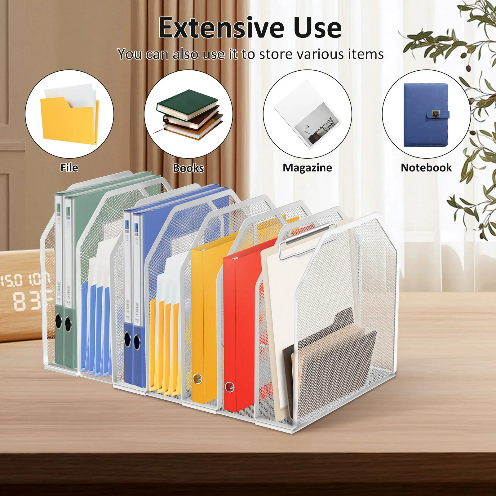 Metal File Rack 5/7 Section Office Desk Shelf Standing Desktop File Folder Adjustable Mesh File Folder Stand for Home Office