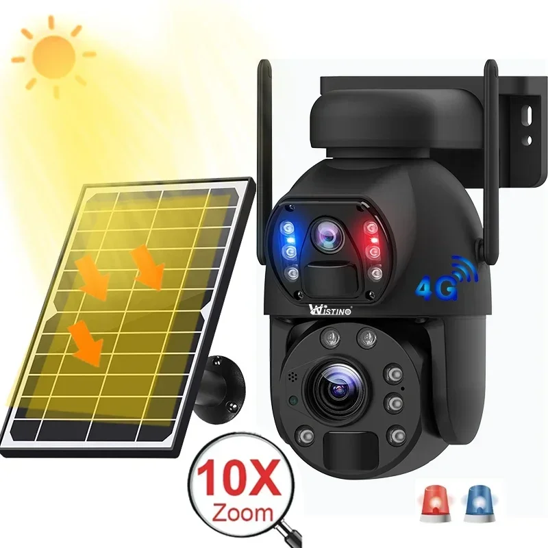 Wistino 10X Optical Zoom Dual 4G Solar Camera Outdoor Wireless Alarm Linkage Lens Ubox Sim Card