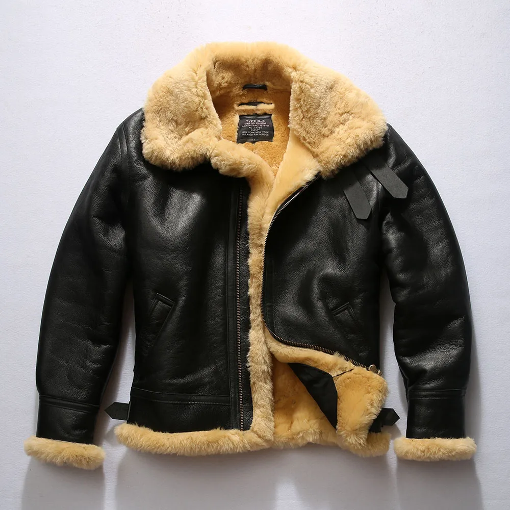 

Warm Genuine Leather Coat Men Large Pilot Jacket B3 Fur One European American Size New Zealand Thickened Sheepskin Shearling