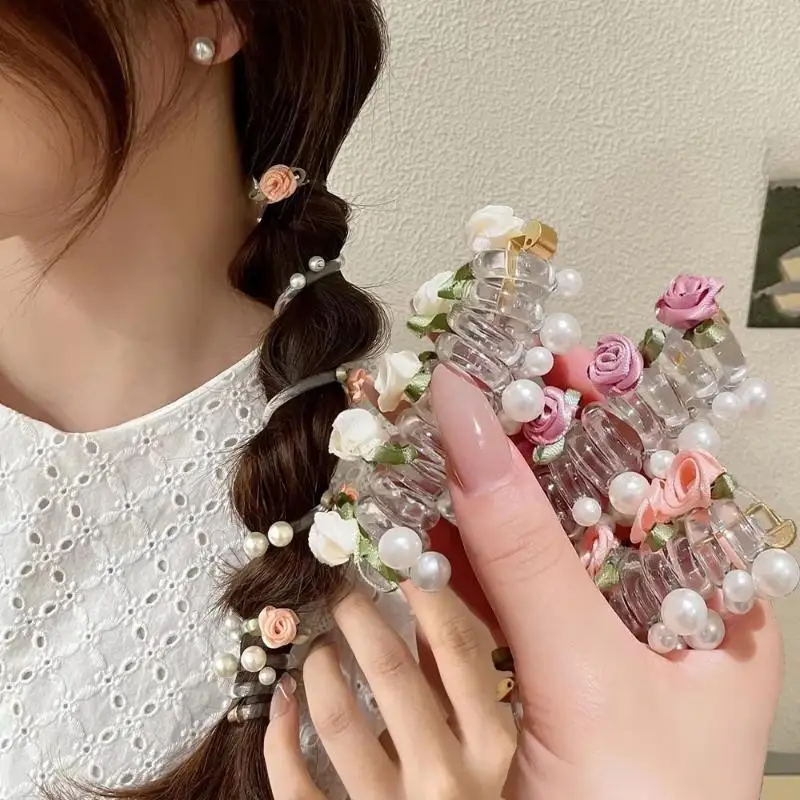 Telefonkabel-Haarband, schadet dem Haar nicht, hochelastisches Gummiband, Perlen-Haarbänder, Damen-Haaraccessoires – Detail 3