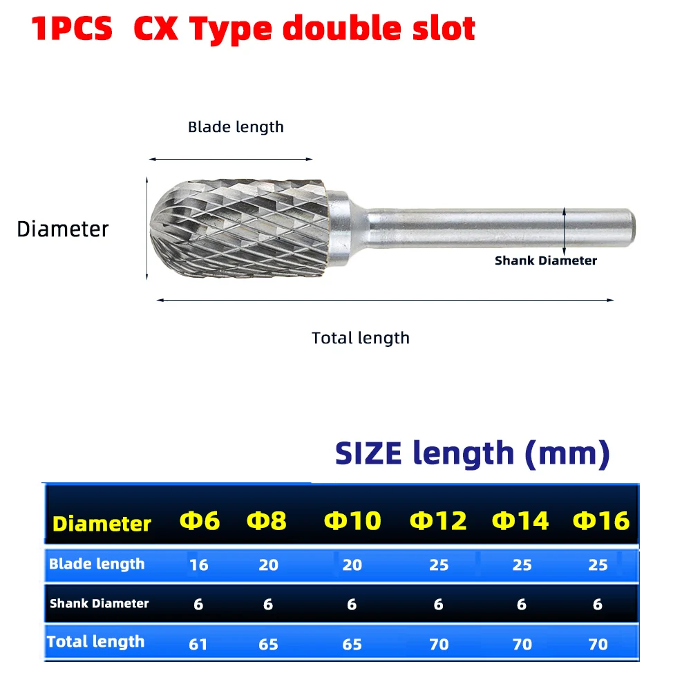 CX Type Head Tungsten Carbide Rotary File Tool Point Burr Grinder Abrasive Tools Drill Milling Carving Bit Tools