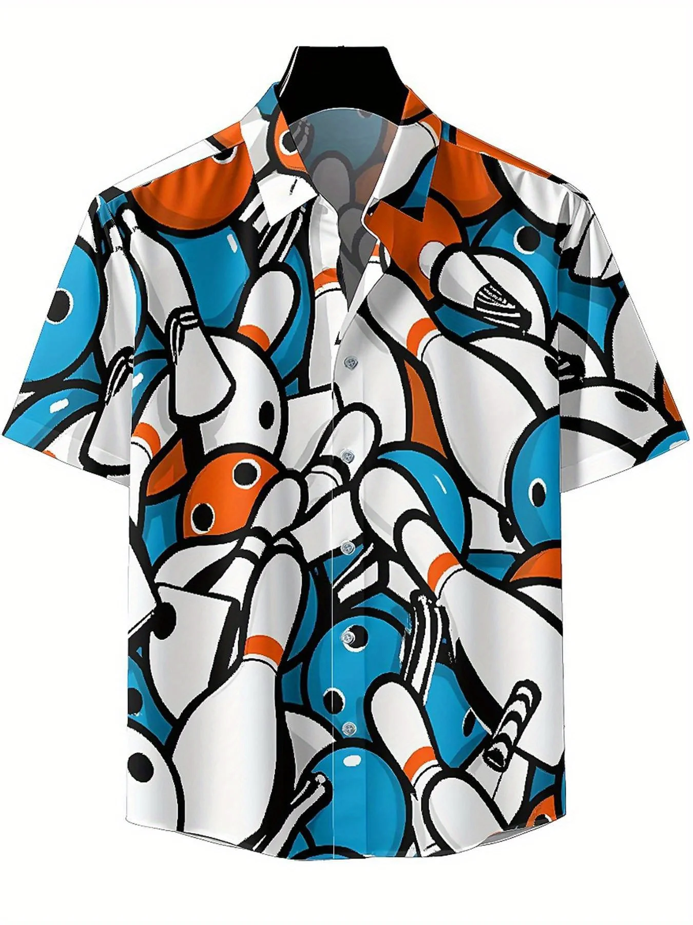 Men's Plus Size Hawaiian Shirts Funny Color-blocking Bowling Balls pattern,New in Summer Fashion Tops,Hip Hop Rock Streetwear
