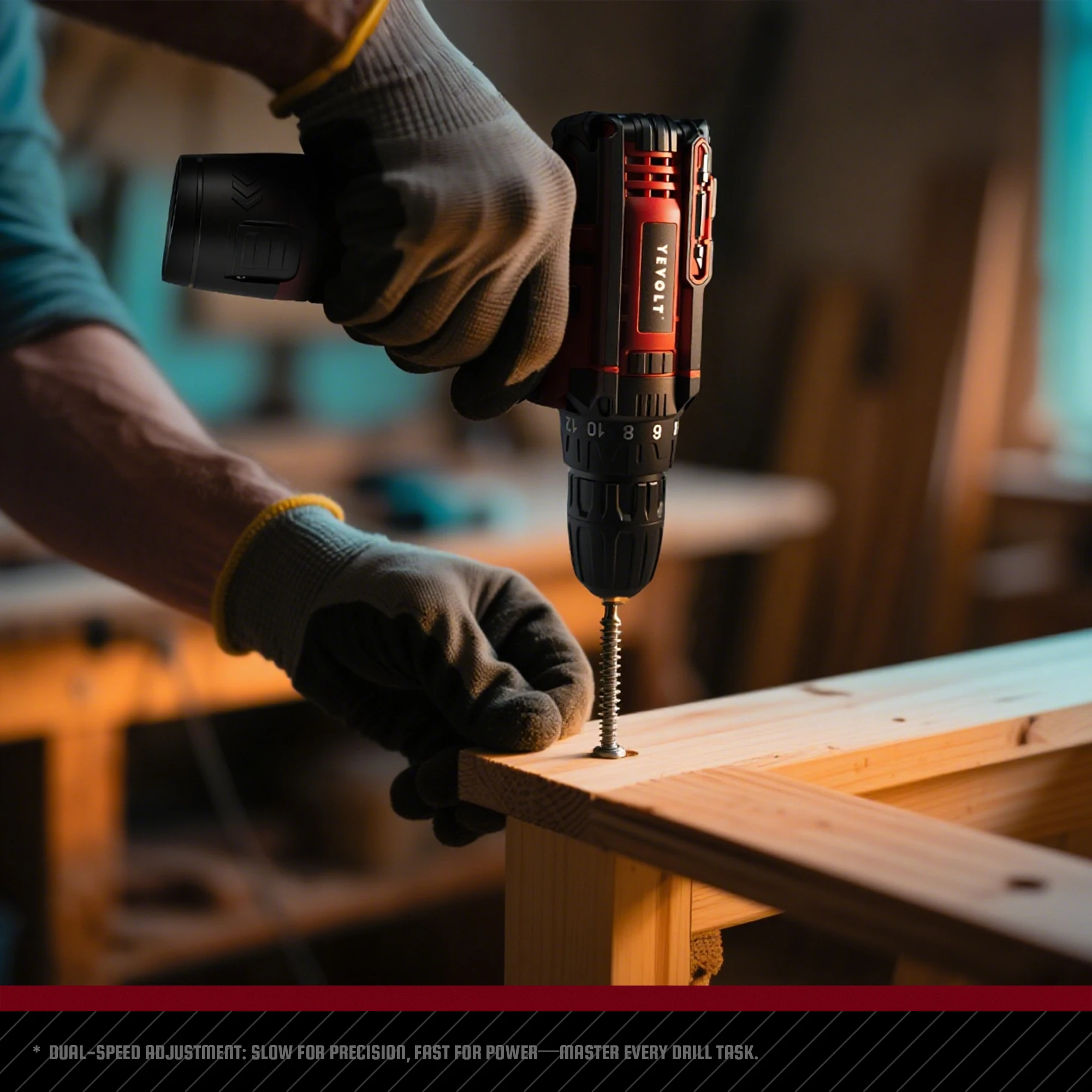 YEVOLT YVGCD12PT Series 12V Electric Drill 3/8" Chuck Compact Cordless Driver Handheld Screwdriver LED Light Power Tools