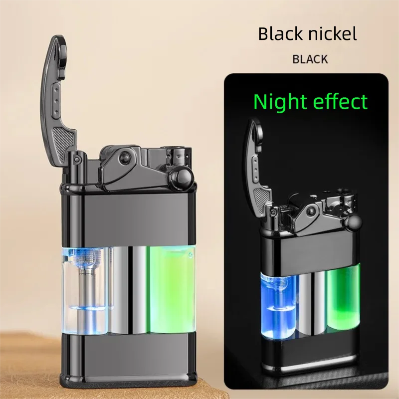 cigarette lighter night light Glow-in-the-Dark Quicksand Rocker Arm Lighter - LED Light, Creative Trendy  Style, Windproof Jet Flame, Green Flame, Refillable,