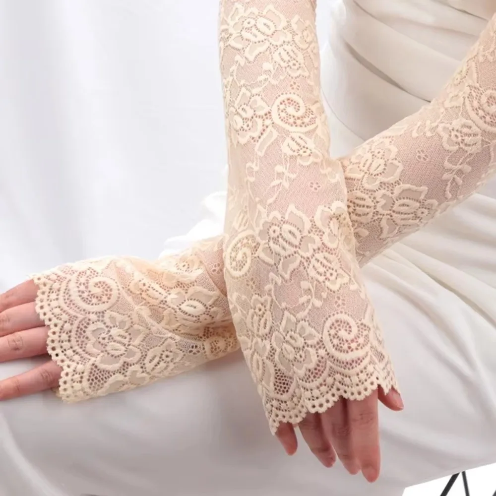 Mesh Lace Sun Protection Arm Sleeves Elastic Sleeve Floral Embroidery Floral Lace Arm Sleeves Breathable