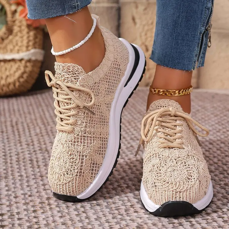 

Plus Size Shoes for Women Summer Autumn Fashion Mesh Breathable Comfortable Lace Up Platform Wedges Non-slip Sneakers 2025