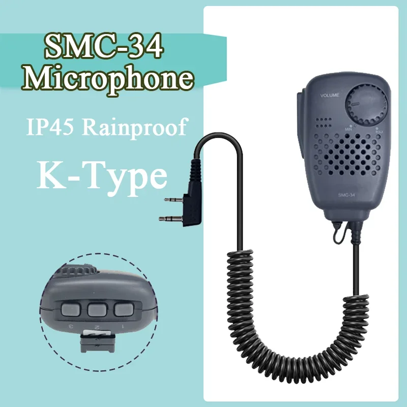 SMC34 Microphone Speaker SMC-34 Mic PTT Adjust Volume Control Compatible With Baofeng UV-16M Kenwood WOUXUN 2 Pin K Type Radios