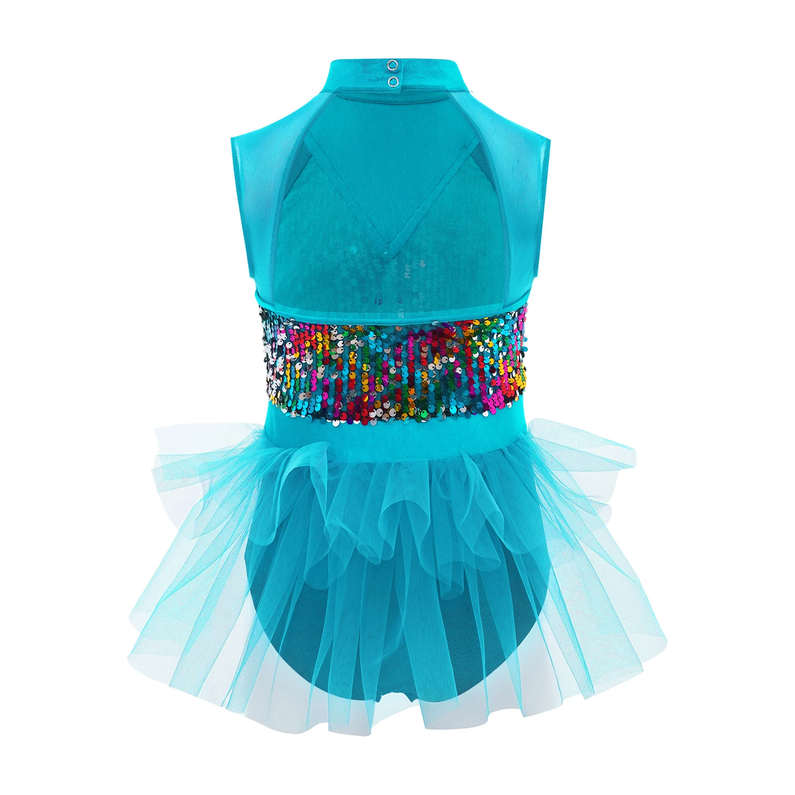 Collant de dança de balé lírico para meninas, sem mangas, recortes nas costas, borlas, lantejoulas brilhantes, vestido de balé para performance de patinação artística
