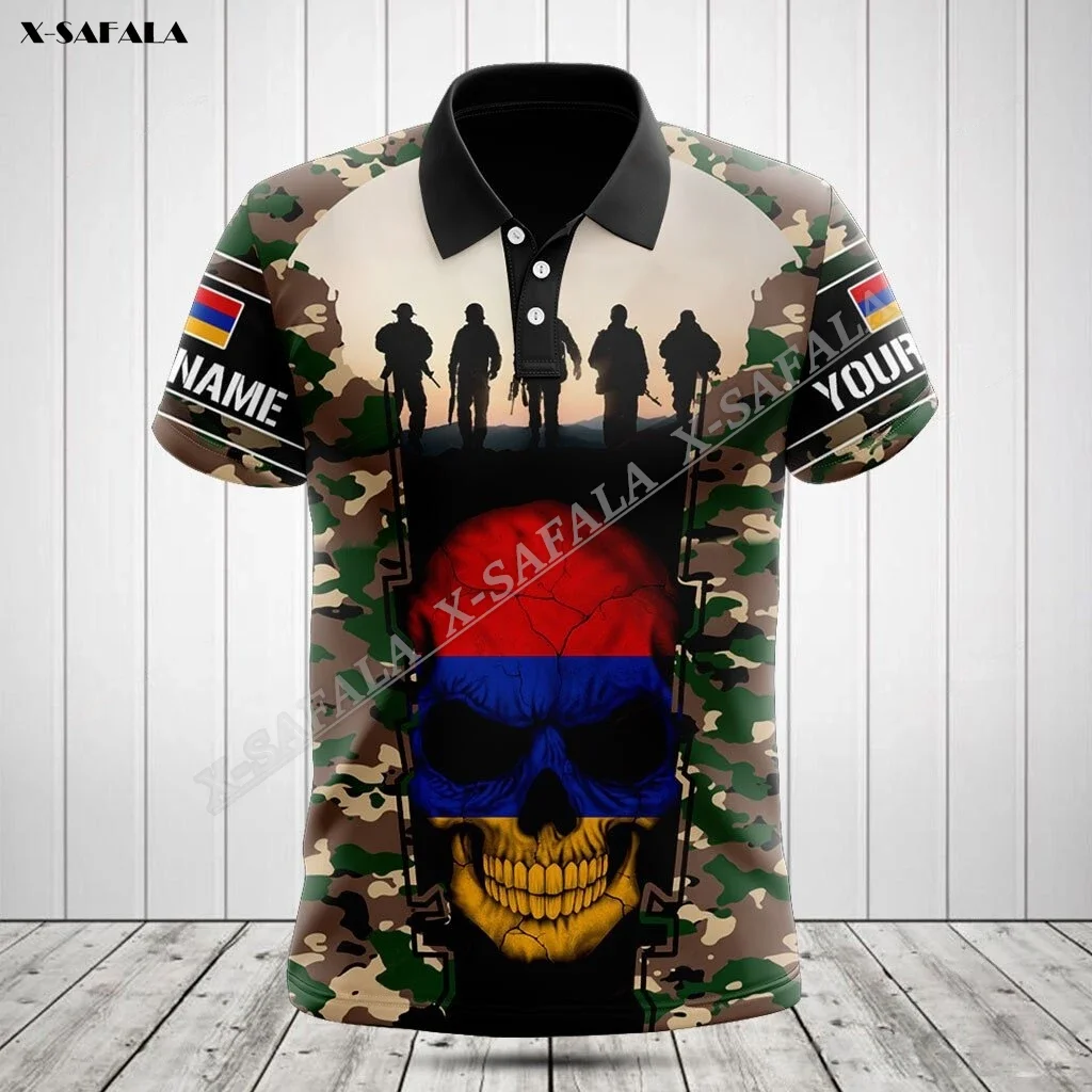 Camo Army Flag Armenia Skull Veteran 3D Print Cosplay For Men Clothing Polo Shirt T-Shirts Top Short Sleeve Tee Breathable