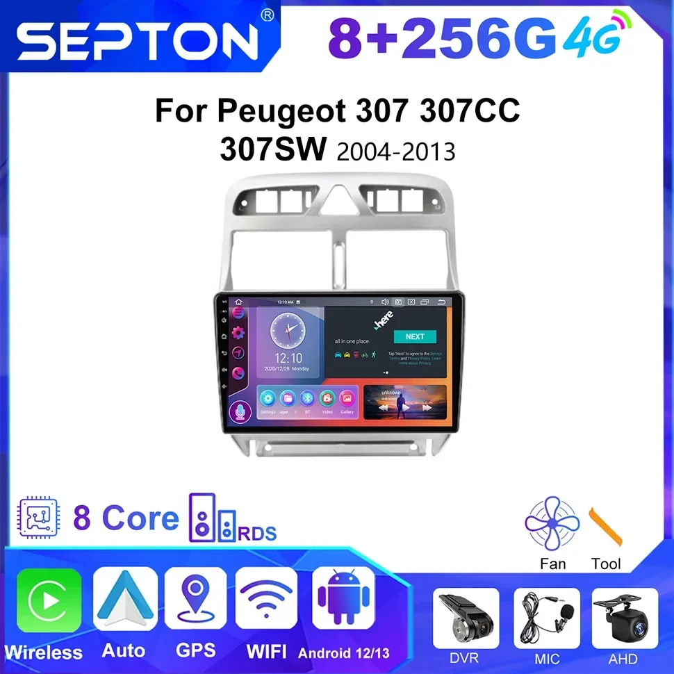 

SEPTON Car Radio Player for Peugeot 307 307CC 307SW 2004-2013 Carplay Multimedia Player Navi Stereo GPS 4G DSP Android Autoradio