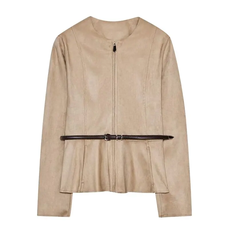 Herfst 2025, nieuwe dames kunstleer ort rok Sle Jaet jas met riem Europese Sle 30280 dames bovenkleding