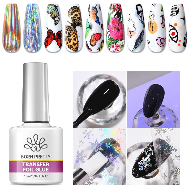 

BORN PRETTY 10ml Transfer Foil Nail Gel Polish Semi-Permanant Varnish For Adhesive Sticker Soak Off UV LED Gel Nail Art Manicure