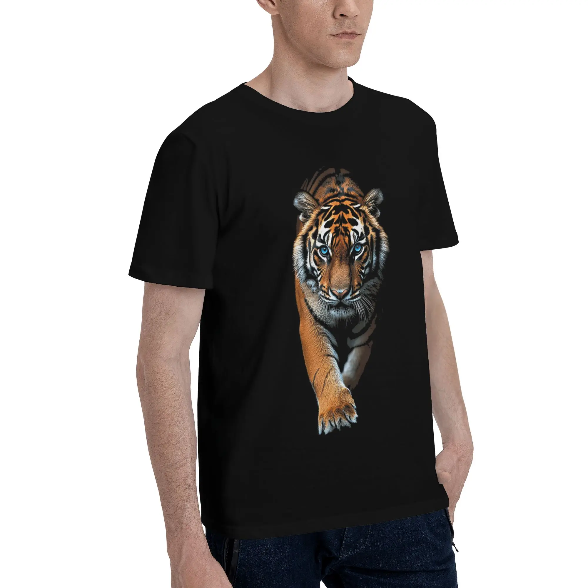Tiger Animal Graphic Blue Eyes Illustration Tiger  New Arrival T Shirt Men Women  Cotton  Tee Shirt Clothing