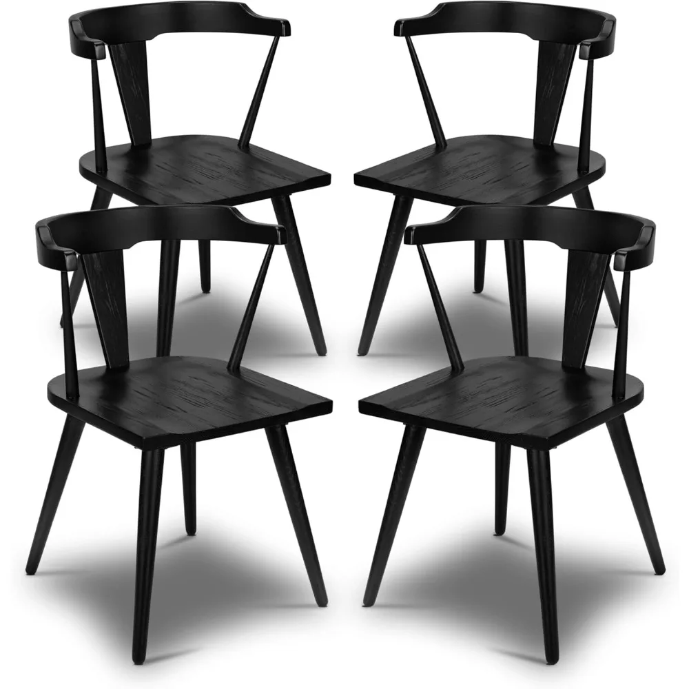 

POLY & BARK Enzo Black Dining Chairs Set of 4 - Kitchen & Dining Room Chair - Solid Oak Wood Black Kitchen Chairs Set of 4 - Mid