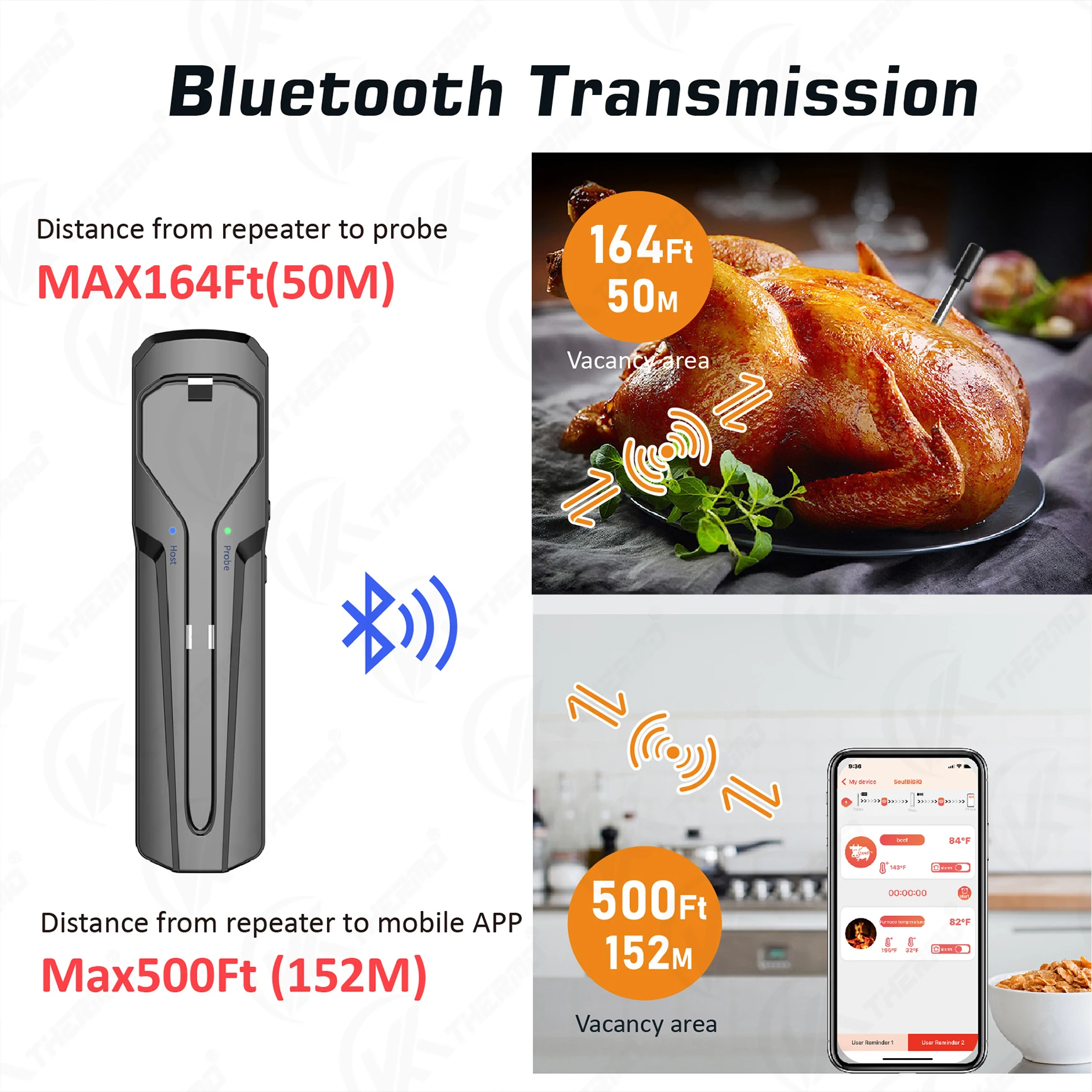 Wireless Meat Food Thermometer for Cooking Oven Grill BBQ Steak Turkey Smoker Kitchen Smart Digital Bluetooth Barbecue