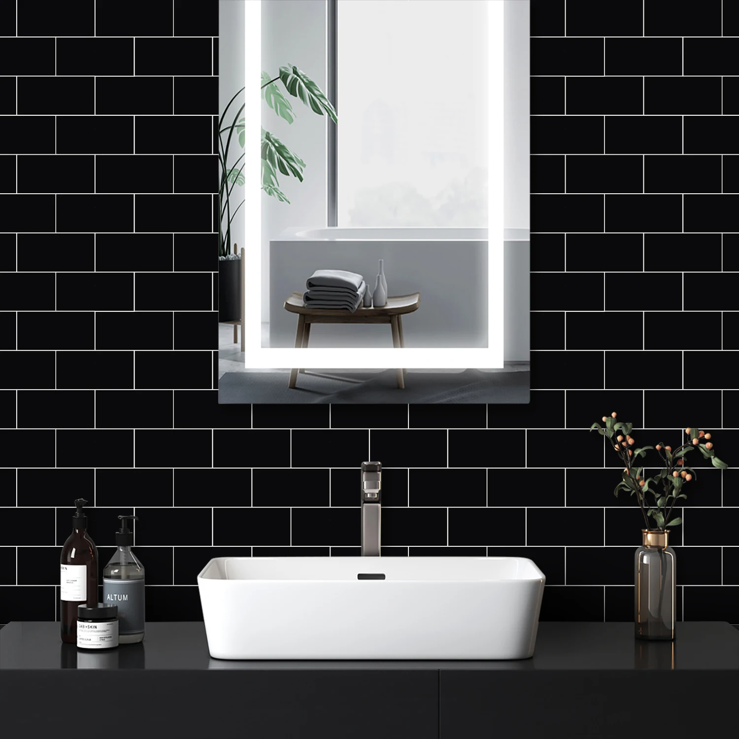 Autocollants muraux à motif de brique de marbre gaufré noir, 10 pièces, autocollants muraux d'art de lavabo résistant à l'huile pour dosseret de cuisine