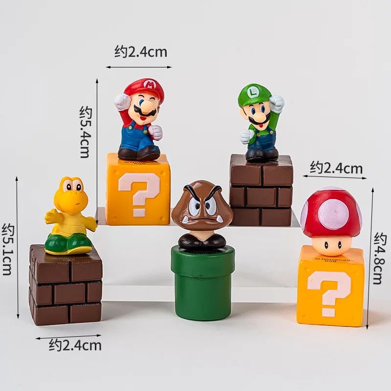 Super Marios Action Figure 5Pcs Cartoon Game Model Doll Cake Decoration Car Ornaments Anime Peripherals Children Toys image 5