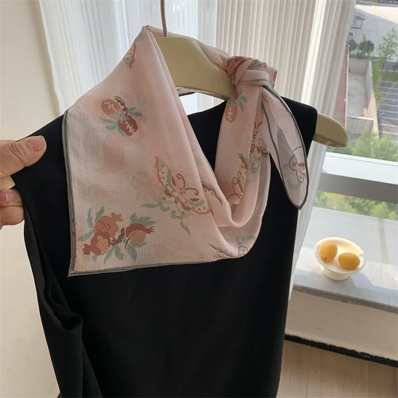 

100% Natural Silk Scarf Women Foulard Square Scarves Female Neckerchief Popular Shawl Wrap New Print Neck Hijab Poncho Bandana