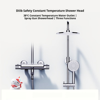 Diiib Constant Temperature Shower Head Set Silver Bathroom Faucet Handheld Spray Glass Storage Rack 3 Modes 360° Rotatable