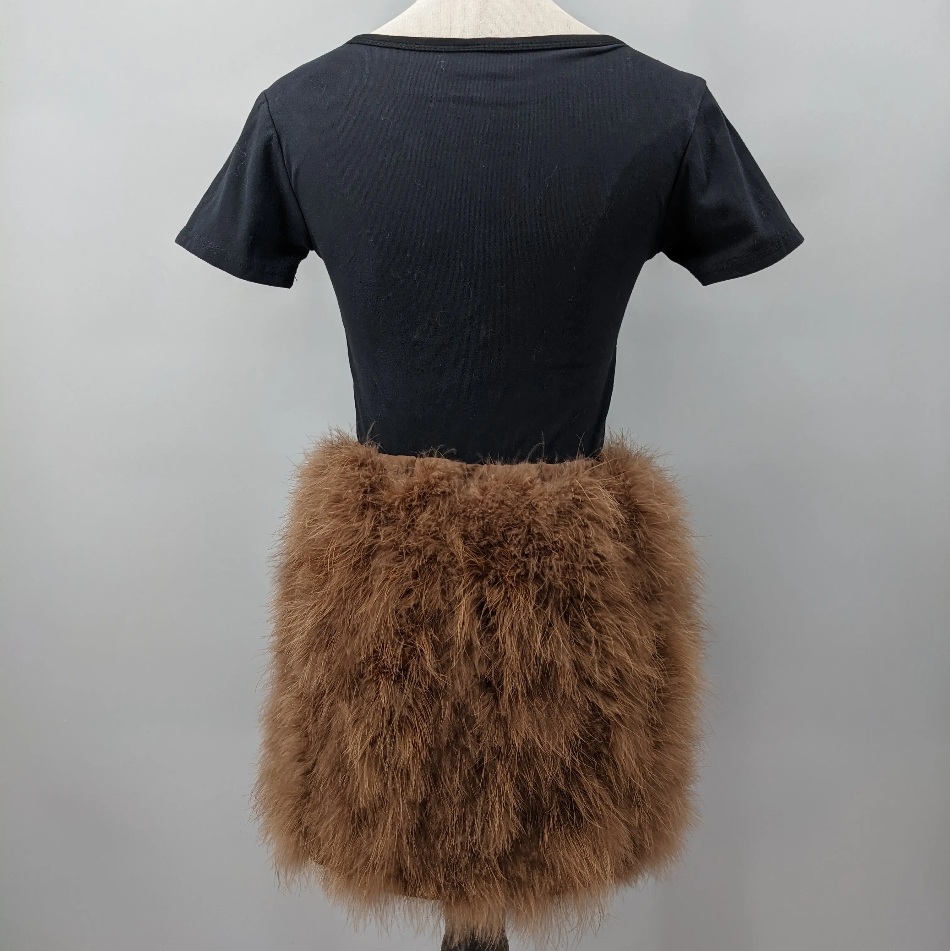 Women Brown Real Feather Mini Skirt Elastic Waist Fluffy Short Skirt Y2K Club Party Festival Outfit 25A0538